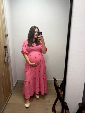 In Bloom Pink Smocked Maxi Dress with Puff Sleeves